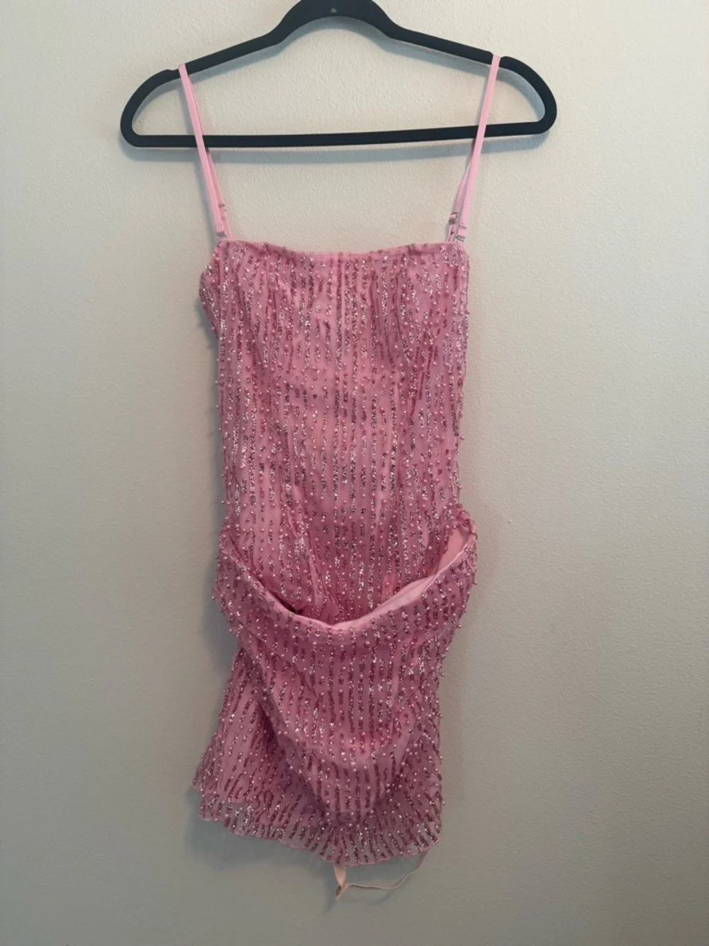 NEW Oh Polly Pink Ziya Embellished Glitter Beaded Strapless Mini Dress barbie - Picture 3 of 12